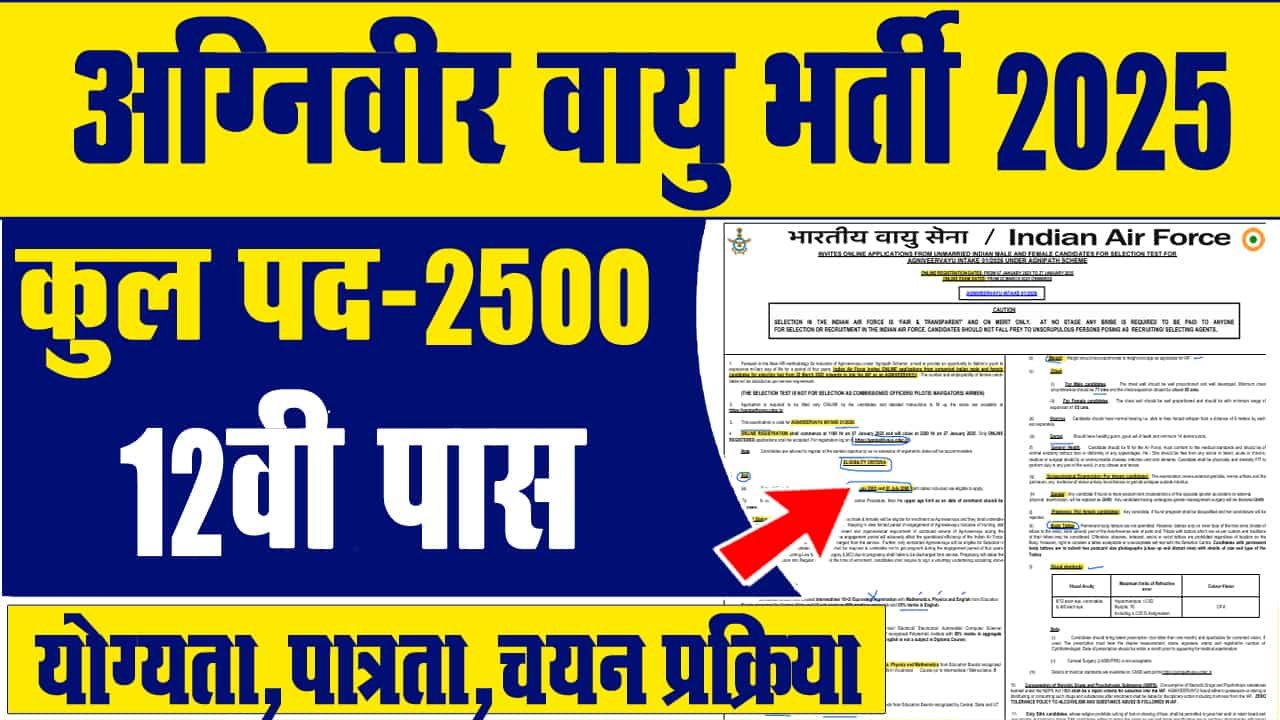 Air Force Agniveer Recruitment 2025 : भारतीय वायुसेना अग्निवीर 01/2026 अधिसूचना: आवेदन प्रक्रिया और जानकारी