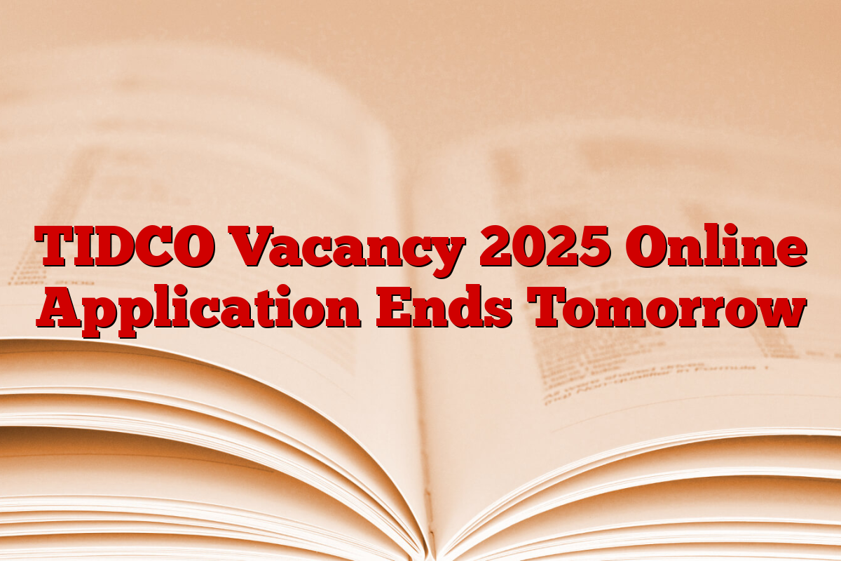 TIDCO Vacancy 2025 Online Application Ends Tomorrow