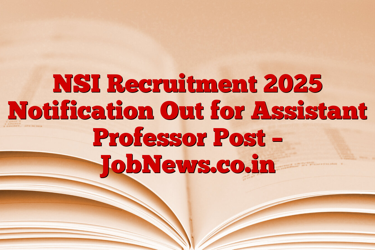 NSI Recruitment 2025 Notification Out for Assistant Professor Post – JobNews.co.in
